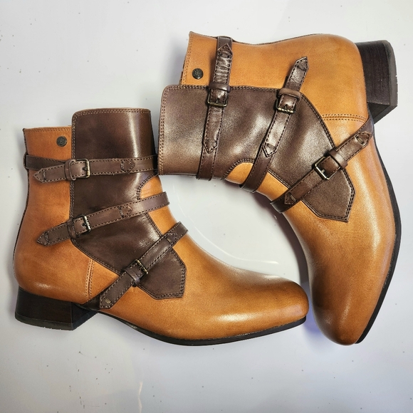 Bussola Italian 'Lausanne' Two-Tone Toffee Chocolate Leather Boots Womens 8.5 - Picture 3 of 13